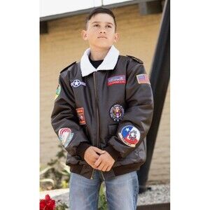 Up and Away USAF A-2 Bomber Jacket Junior Boys XL 14 Brown Faux Leather EUC
